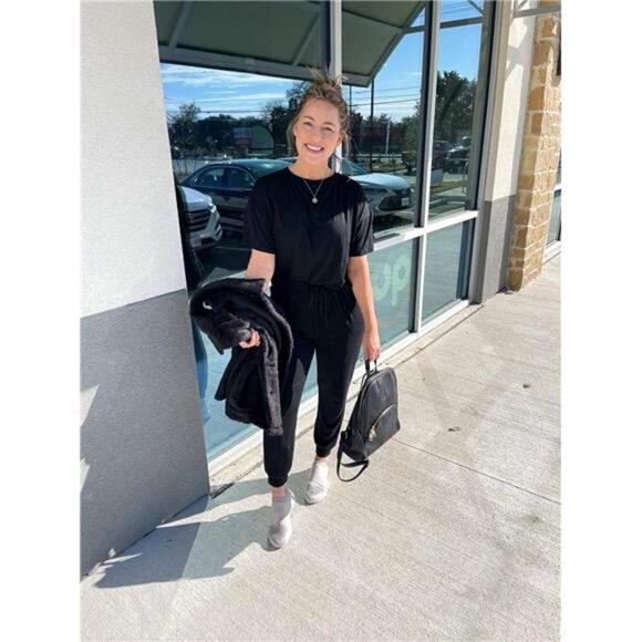 Womens 2 Piece Outfit Short Sleeve Pullover Tops Tracksuits - Picture 2 of 7